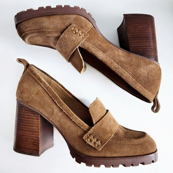 Crown Vintage Alivia Brown Suede Leather Retro Heels With Lug Sole, Size 9 - Picture 6 of 16